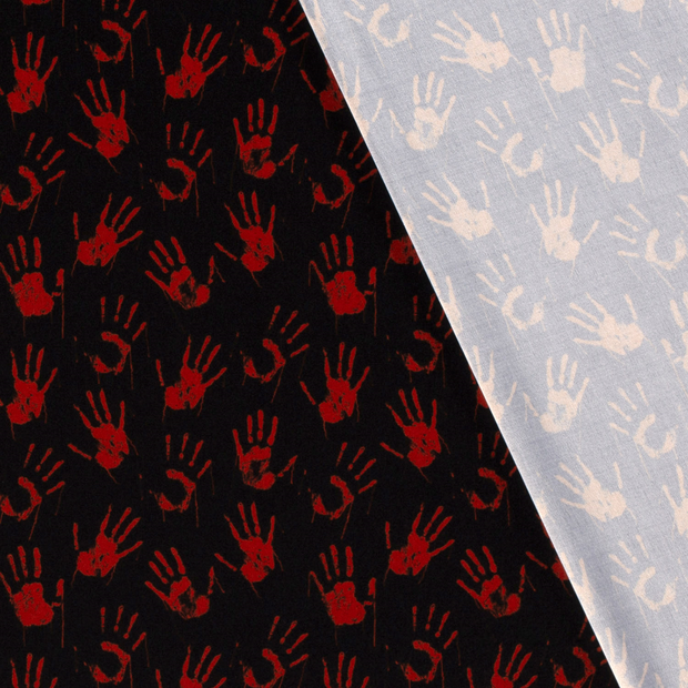 Polyester Jersey stof Hands bedrukt en folie 