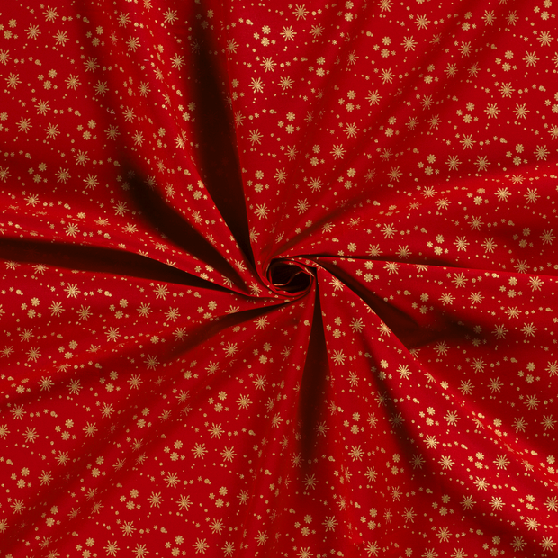 Cotton Poplin fabric Red printed and foil 