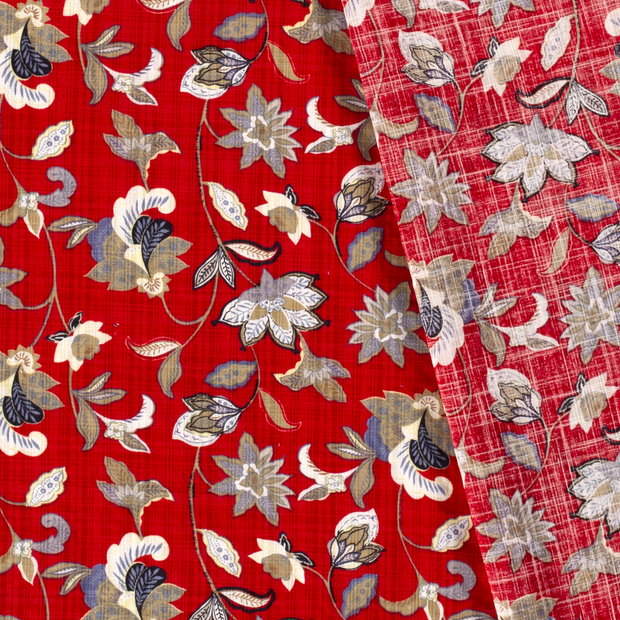 Woven Cotton Viscose fabric Flowers slub printed 
