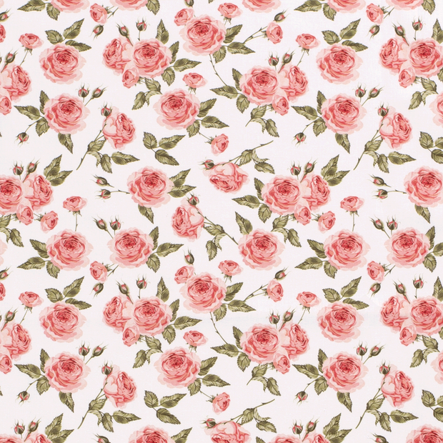 Cotton Poplin fabric Flowers Optical White