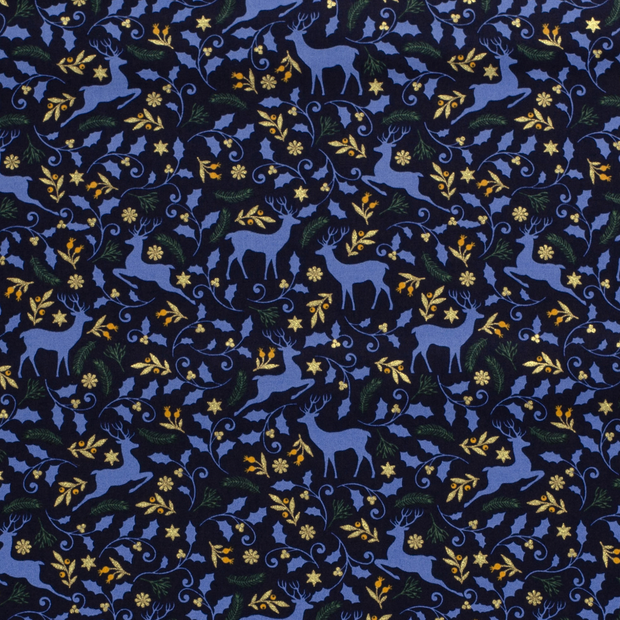 Cotton Poplin fabric Animals Navy