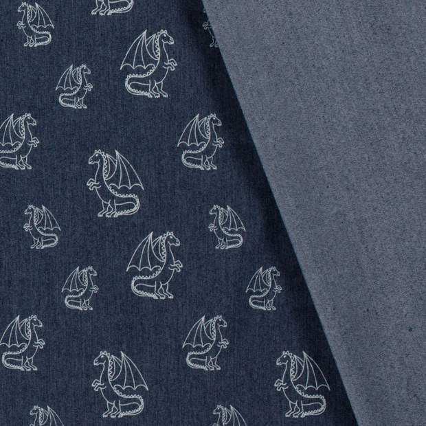 Denim fabric Dragons printed 