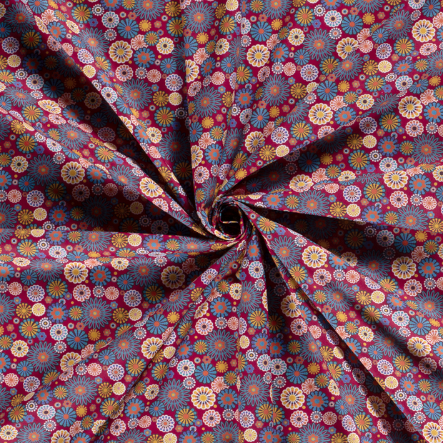 Cotton Poplin fabric Wine red printed 