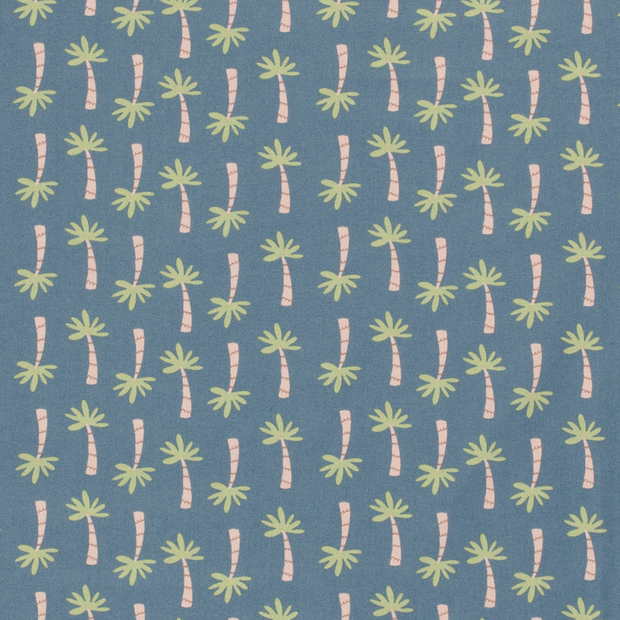 Cotton Poplin fabric Trees Steel Blue