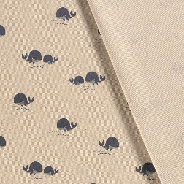 Panama fabric Whales printed 