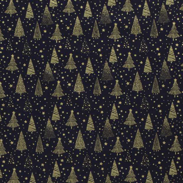 Cotton Poplin fabric Christmas trees Navy