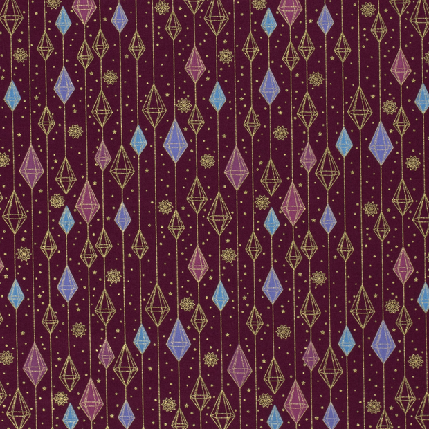 Cotton Poplin fabric Christmas ornaments Aubergine