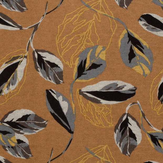 Poly Viscose Jersey fabric Flowers Brique