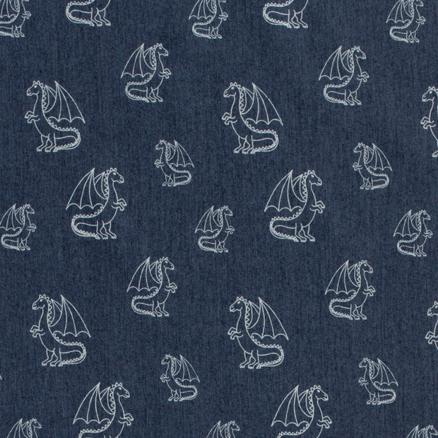 Denim fabric Dragons Navy