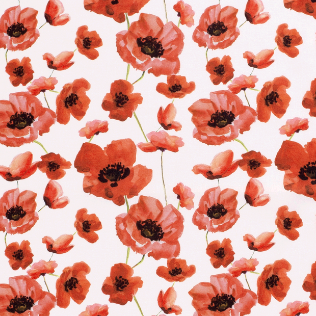 Cotton Poplin fabric Flowers Optical White