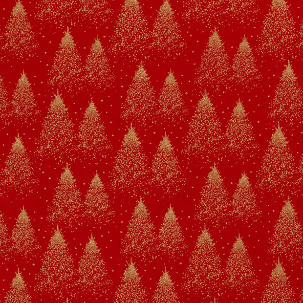 Algodón Popelina tela árboles de Navidad Rojo