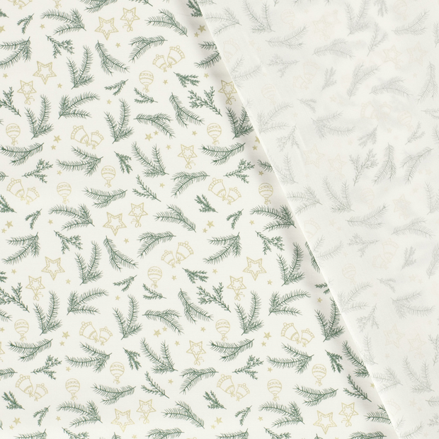 Cotton Poplin fabric Christmas trees printed and foil 