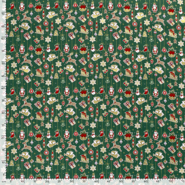 Cotton Poplin fabric Christmas ornaments Green