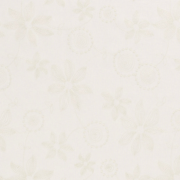 Woven Viscose Linen fabric Flowers Off White