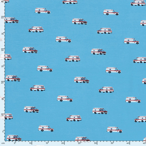 Cotton Jersey fabric Cars Aqua