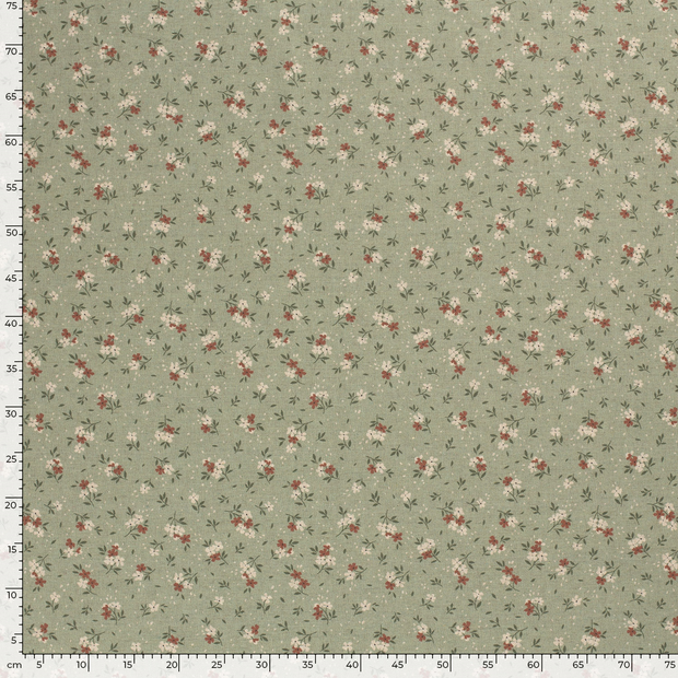 Panama fabric Flowers Olive Green