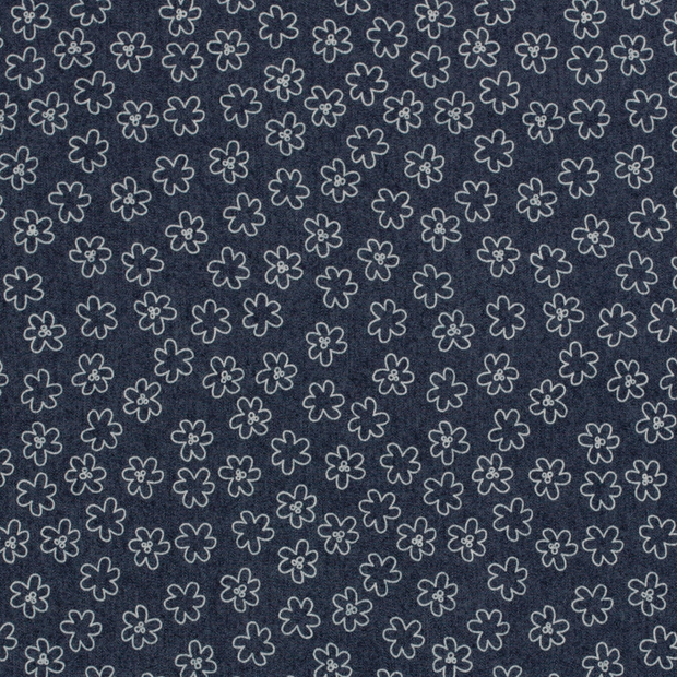Denim fabric Flowers Navy