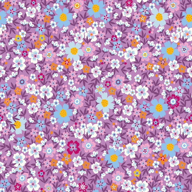 Cotton Poplin fabric Flowers Lila