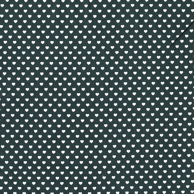 Cotton Poplin fabric Hearts Dark Green