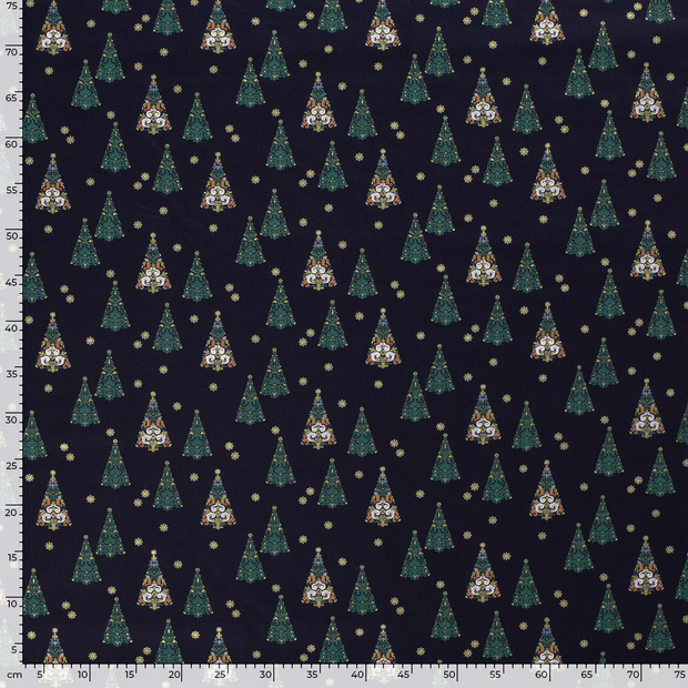 Cotton Poplin fabric Christmas ornaments Navy
