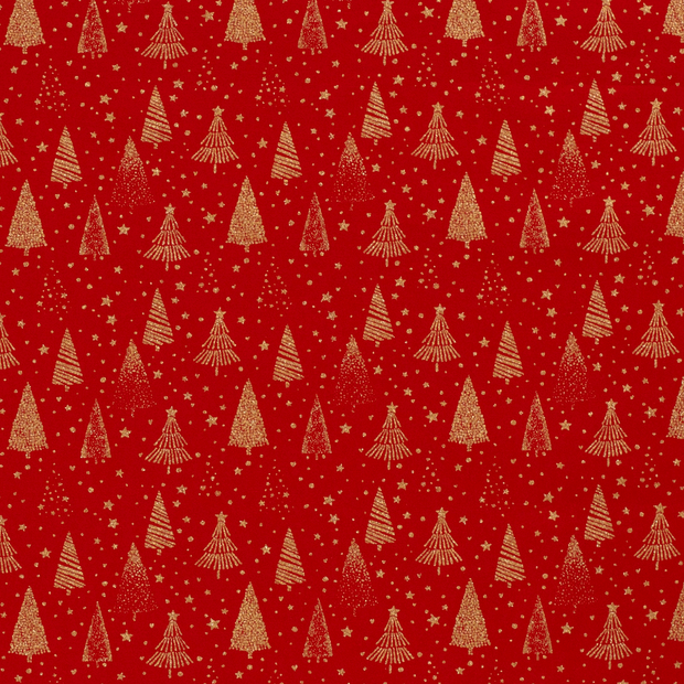 Katoen Poplin stof Kerstbomen Rood