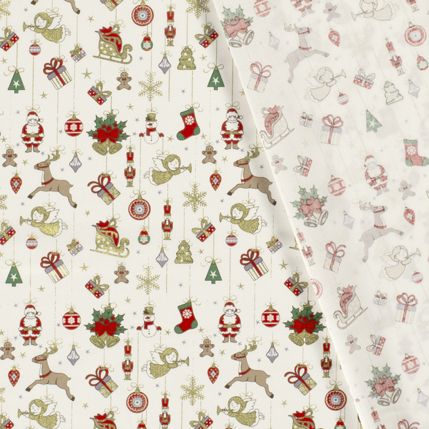 Cotton Poplin fabric Christmas ornaments printed and foil 