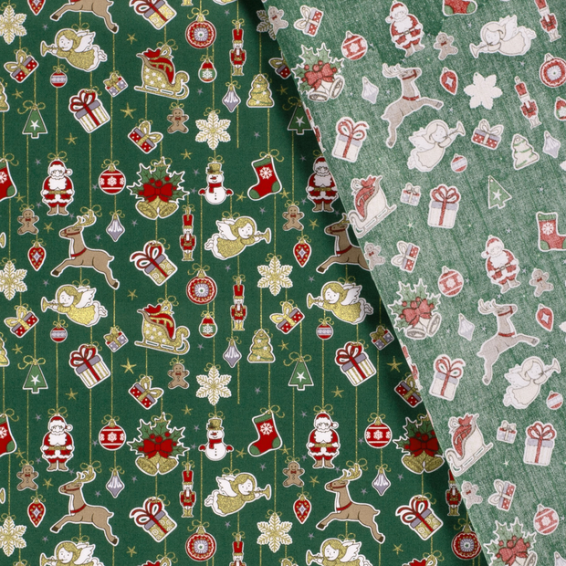 Cotton Poplin fabric Christmas ornaments printed and foil 
