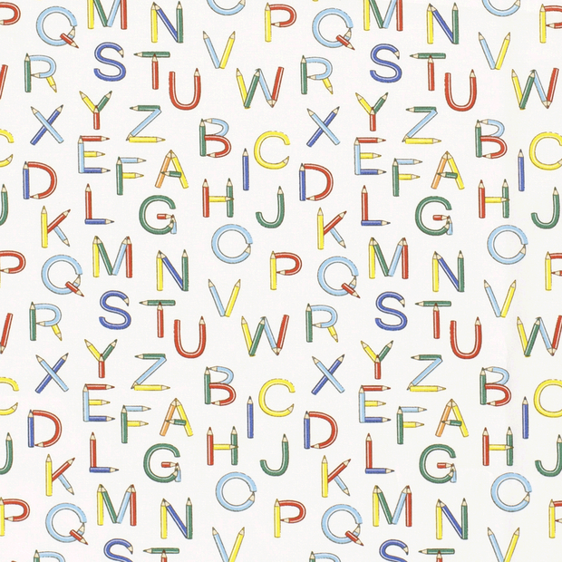 Cotton Poplin fabric Letters White