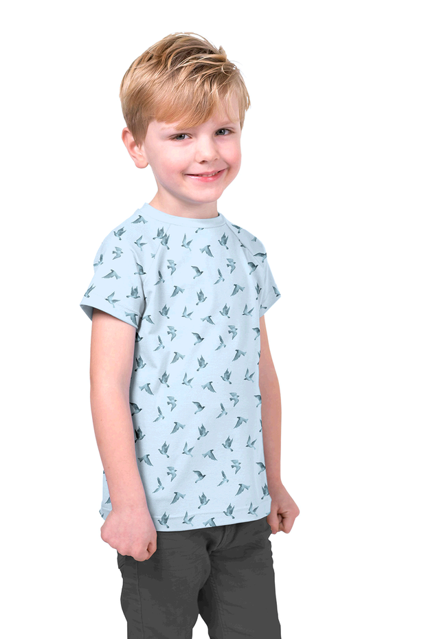 Cotton Jersey fabric Birds Baby Blue