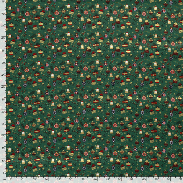 Cotton Poplin fabric Christmas ornaments Green