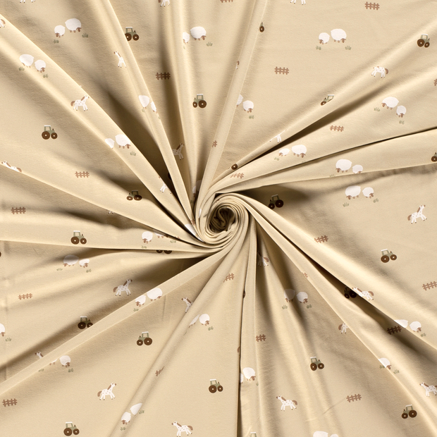 Cotton Jersey fabric Beige printed 
