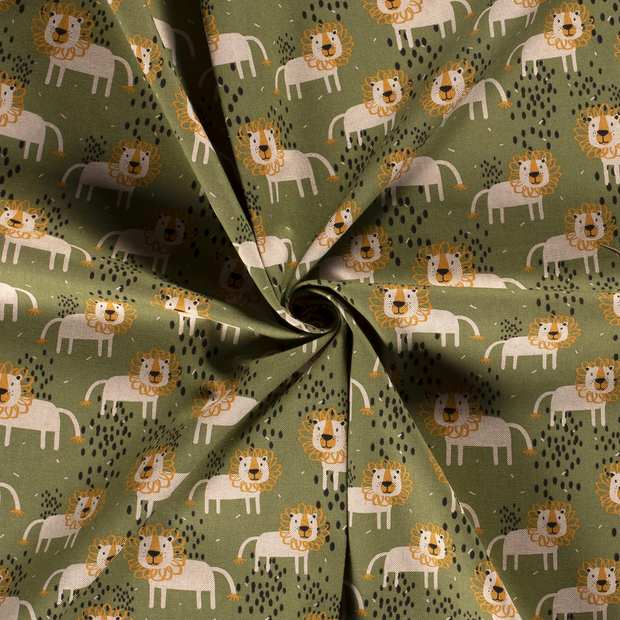 Linen Look fabric Olive Green printed 