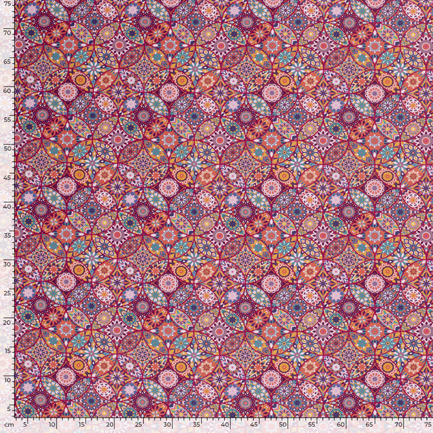 Cotton Poplin fabric Abstract Wine red