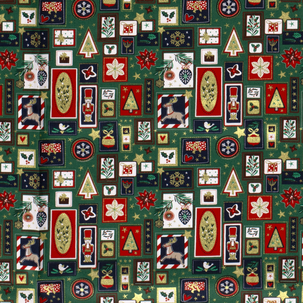 Cotton Poplin fabric Christmas patchwork Green
