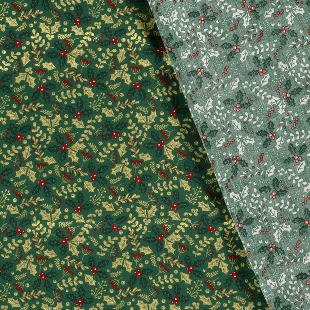 Cotton Poplin fabric Christmas trees printed and foil 