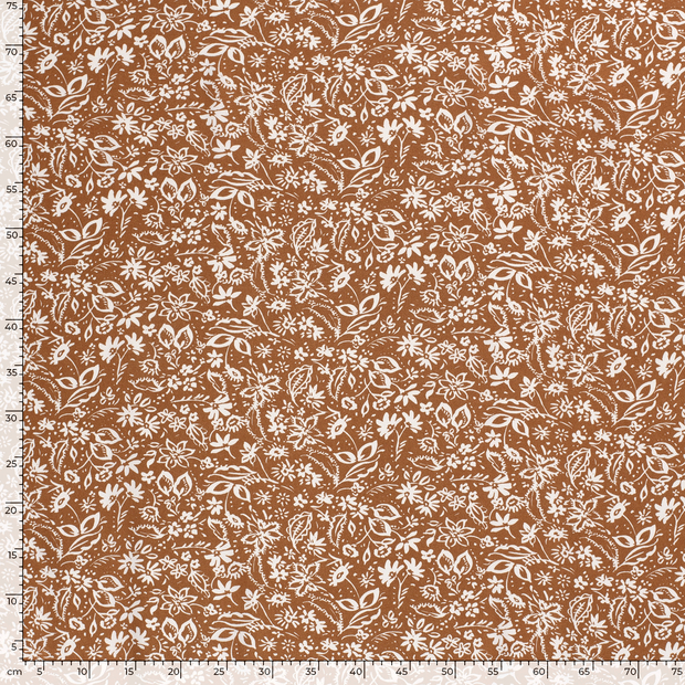 Viscose Twill fabric Flowers Brown