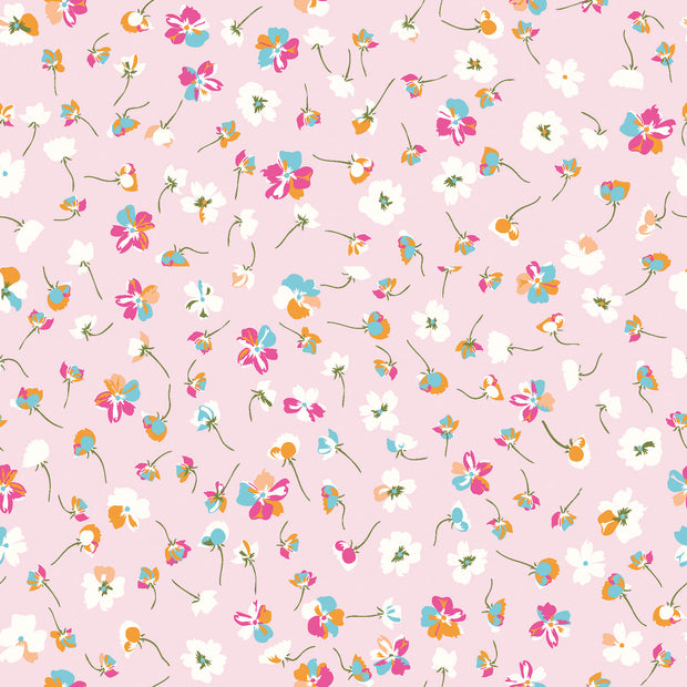 Cotton Poplin fabric Flowers Light Pink