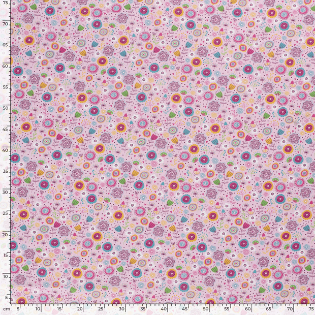 Cotton Poplin fabric Birds Pink