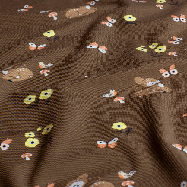 Cotton Jersey fabric Deer Dark Brown
