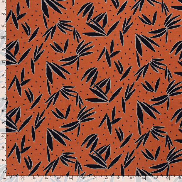 Viscose Jersey fabric Flowers Orange