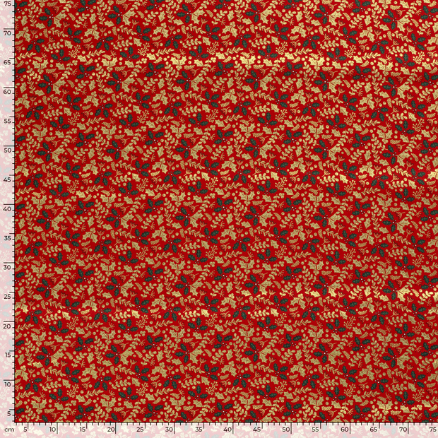 Cotton Poplin fabric Christmas trees Red