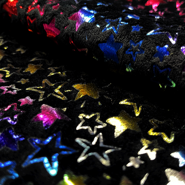 Velvet fabric Stars Black