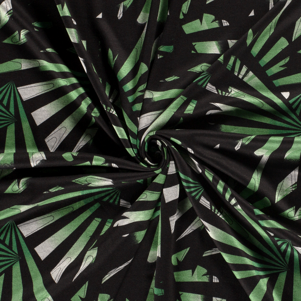 Poly Viscose Jersey fabric Green discharge printed 