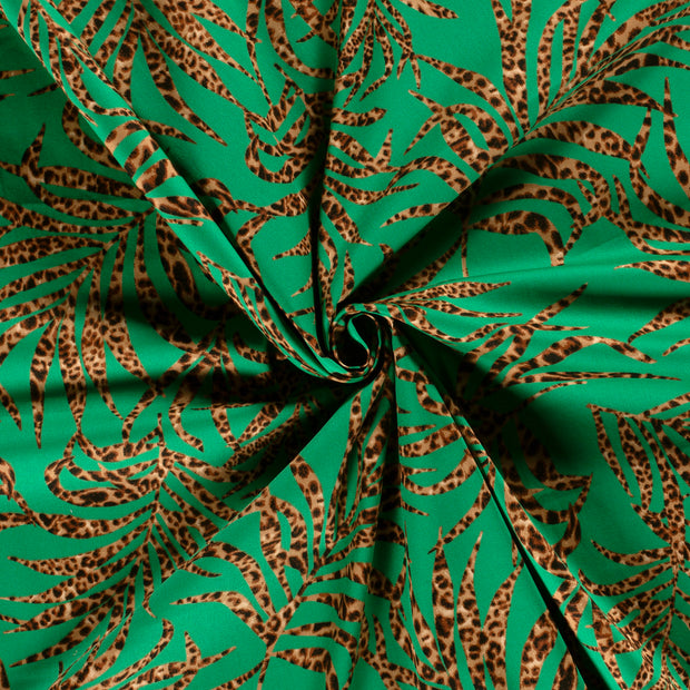 Algodón satinado tela Verde estampado 