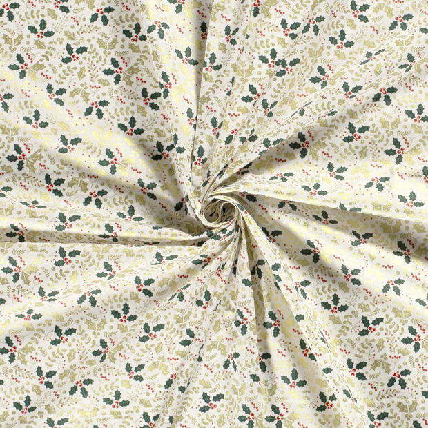 Cotton Poplin fabric Off White printed and foil 