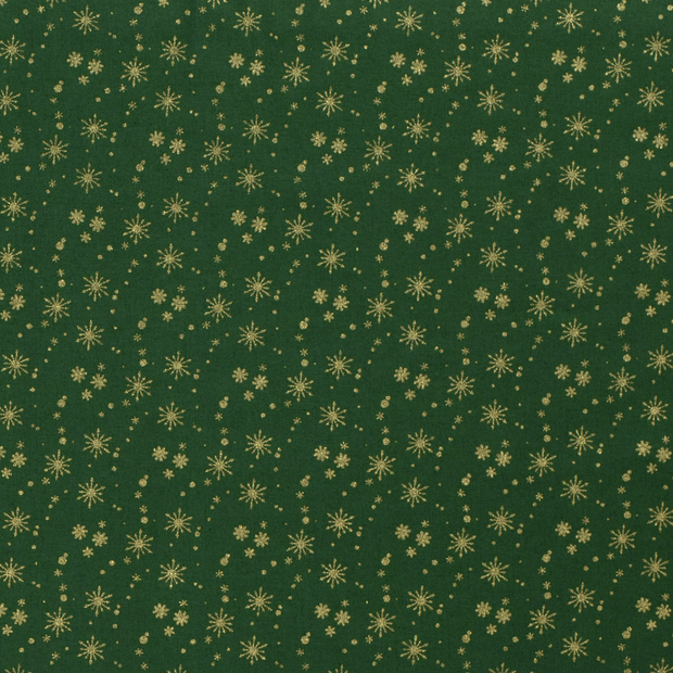 Cotton Poplin fabric Christmas stars Green