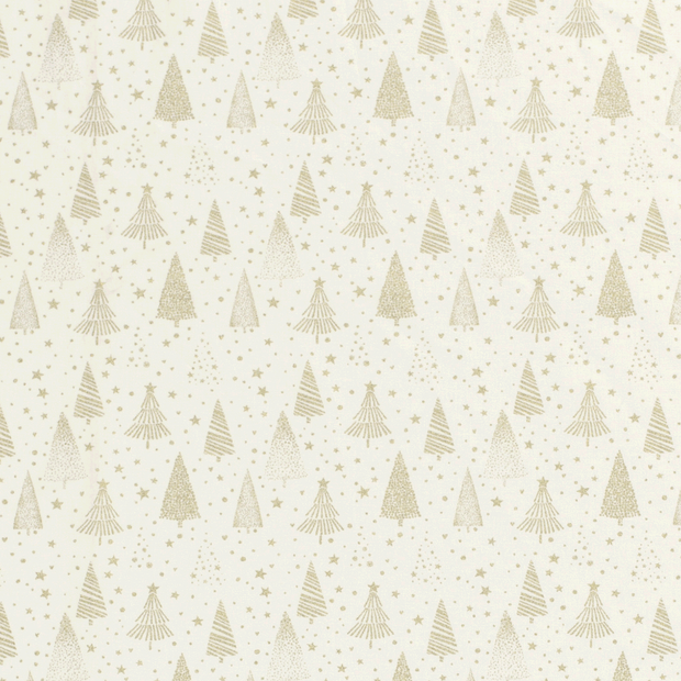 Cotton Poplin fabric Christmas trees Off White