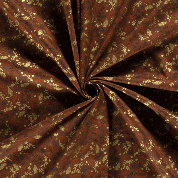 Cotton Poplin fabric Brique printed and foil 