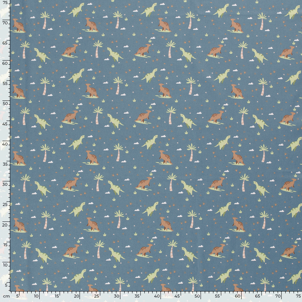 Cotton Poplin fabric Animals Steel Blue