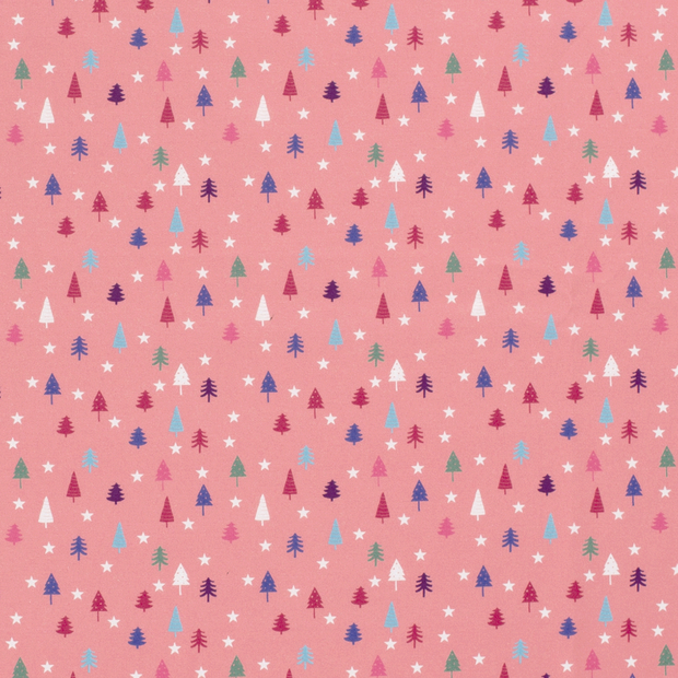 Katoen Poplin stof Kerstornamenten Roze